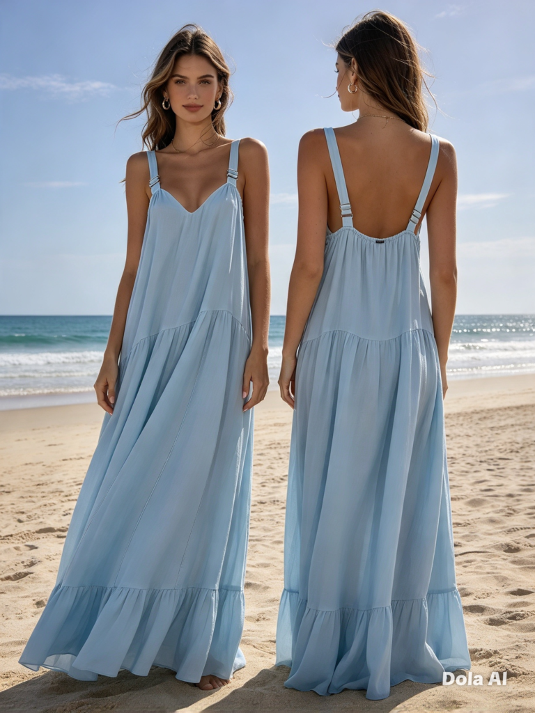 Vestido longo azul em tecido